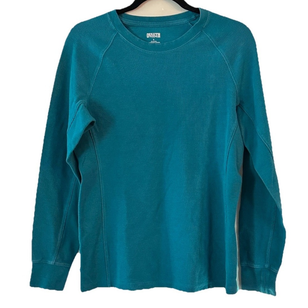 Duluth Trading Mens Small Shirt Waffle Knit Thermal Crew Neck‎ Pull Over Blue